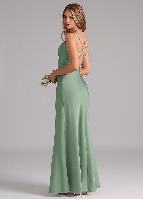 Azazie Suttona Vestidos Dama de Honor Vestido de Matcha de Satén Elástico de Corte en A con Plisado image1