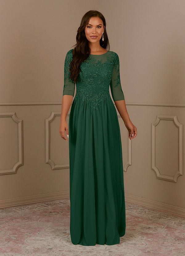 Azazie Harriet Brautmutterkleider A-Linie Schaufel Spitze Gittergewebe Kleid Dunkelgrün image1