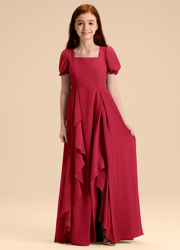 Azazie Priya Junior Scarlet A-Line Blouson Chiffon Dress image1