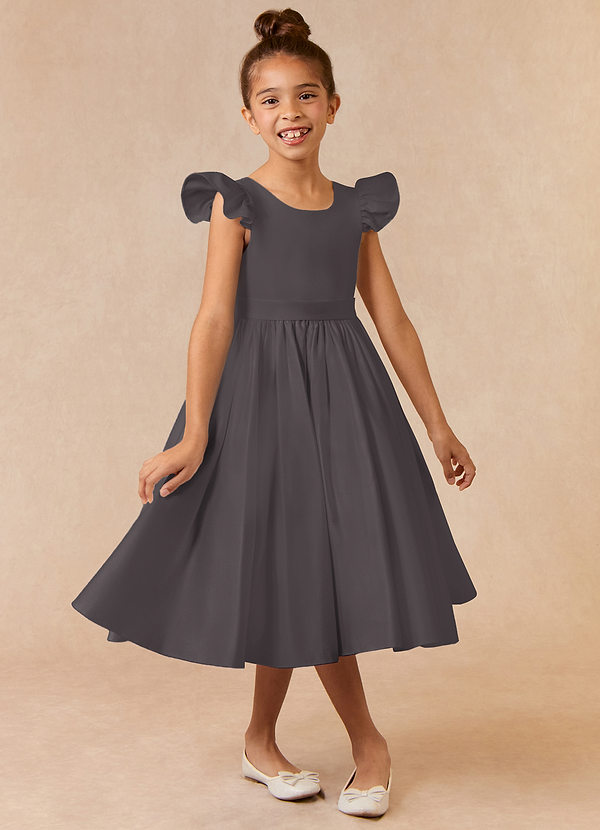 Azazie Violeta Flower Girl Dresses Steel Grey Ball-Gown Bow Matte Satin Dress image1