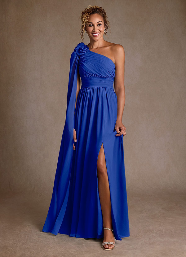 Azazie Lancaster Mother of the Brides Dresses Royal Blue A-Line One Shoulder Chiffon Dress image1