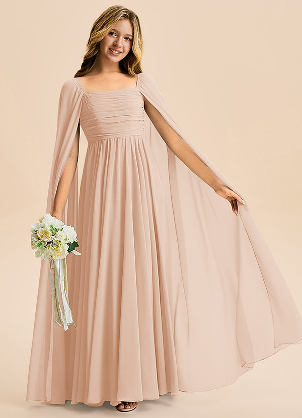 Azazie Calista Junior English Rose A-Line Pleated Chiffon Dress image1