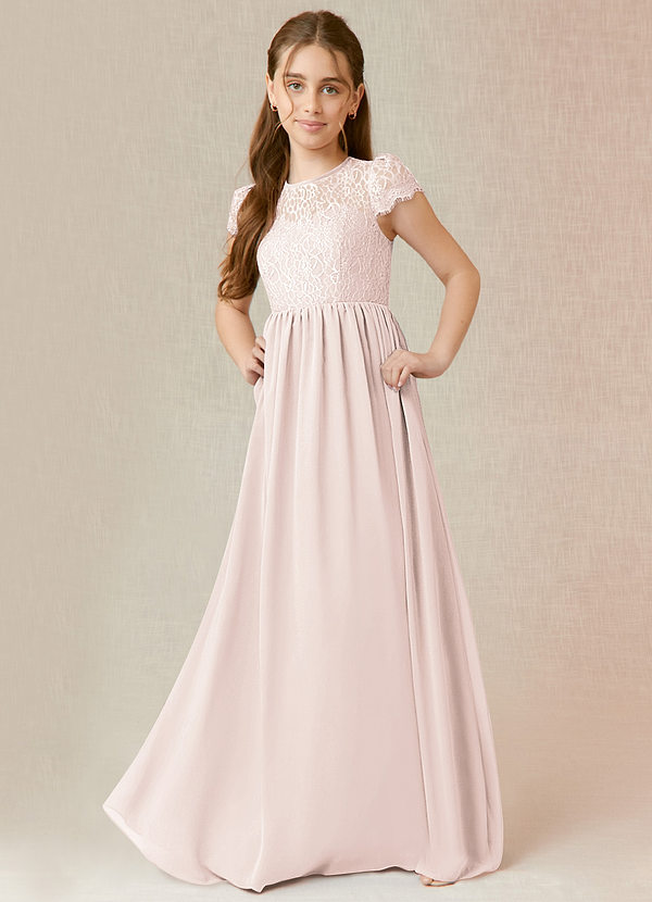 Azazie Delevingne Junior Robe Trapèze en Mousseline de soie Dentelle Rose Pétale image1