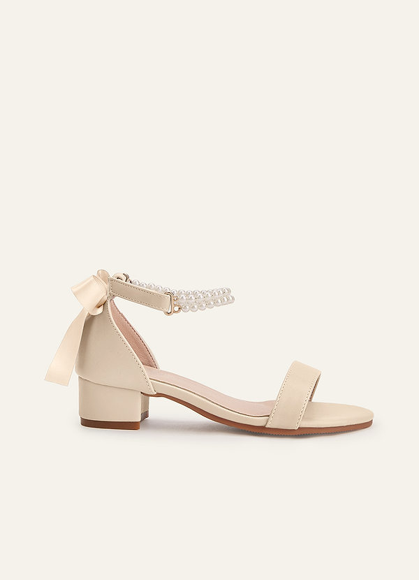 front Pearl and Bow Open Toe Girl's Block Heels for Toddler Little Big Kid