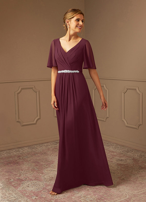 Azazie Tricia Brautmutterkleider A-Linie V-Hals Gefaltet Chiffon Kleider Cabernetrot image1