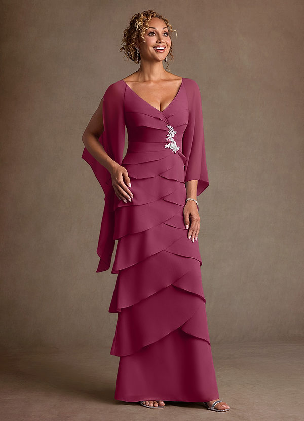 Azazie Arabinda Mulberry Sheath Ruched Chiffon Dress Ready to Ship