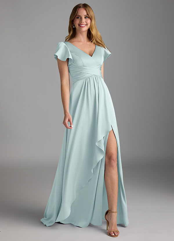 Azazie Omari Bruidsmeisjes Jurken Jurk van Stretch Satijn met A-Lijn De Nevel image1