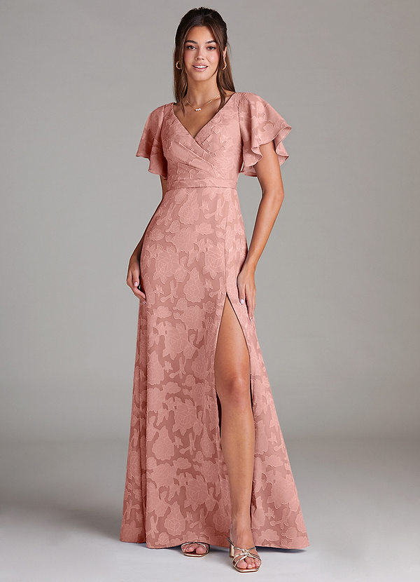 Azazie Ambrosia Bridesmaid Dresses Rosette A-Line Pleated Floral Burnout Dress image1