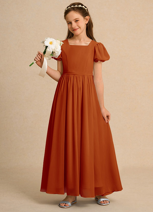 Azazie Lilia Junior Formal Bloemenmeisjes Jurken A-Lijn Jurk van Chiffon met Mouwen Paprika image1