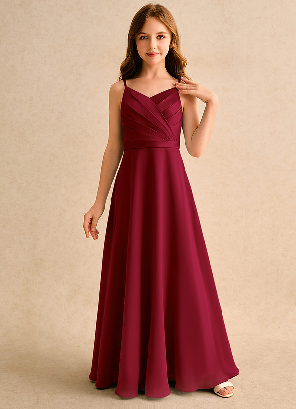 Azazie Umina Girls Formal Blumenkinder Kleider A-Linie Plissee Matte Satin Kleid Burgunderrot image1