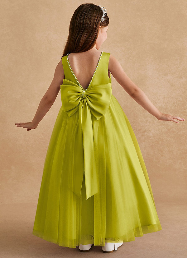 Azazie Cookie Flower Girl Dresses Lemongrass A-Line Bow Tulle Dress image1