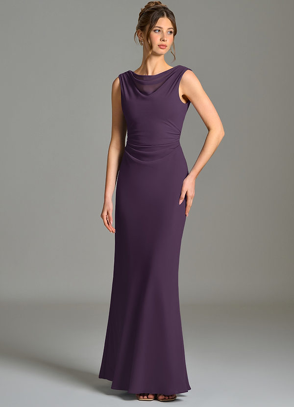 Azazie Kieryn Bridesmaid Dresses Plum Mermaid Pleated Chiffon Dress image1