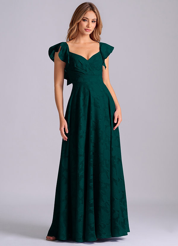 Azazie Leilani Bridesmaid Dresses Pine A-Line Sweetheart Neckline Floral Burnout Dress image1