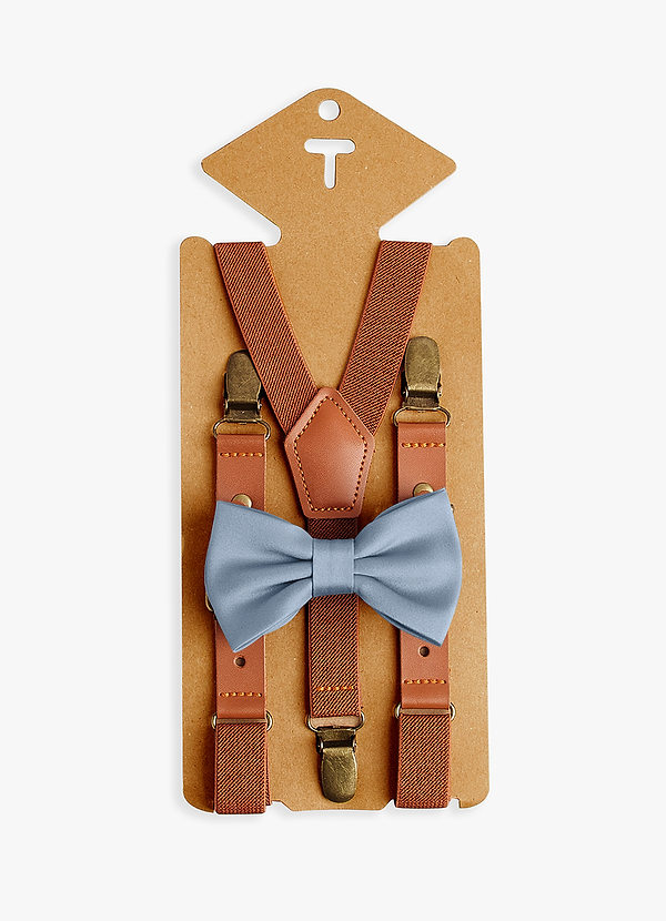 front Boy's Matching Matte Satin Pre-Tied Bow Tie & Suspenders Set