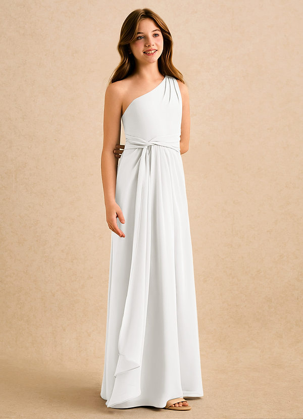 Azazie Tilda Girls Formal Sukienki dla dziewczynek sypiących kwiaty Osłona Jedno ramię Szyfon Długość podłogi Sukienka image1