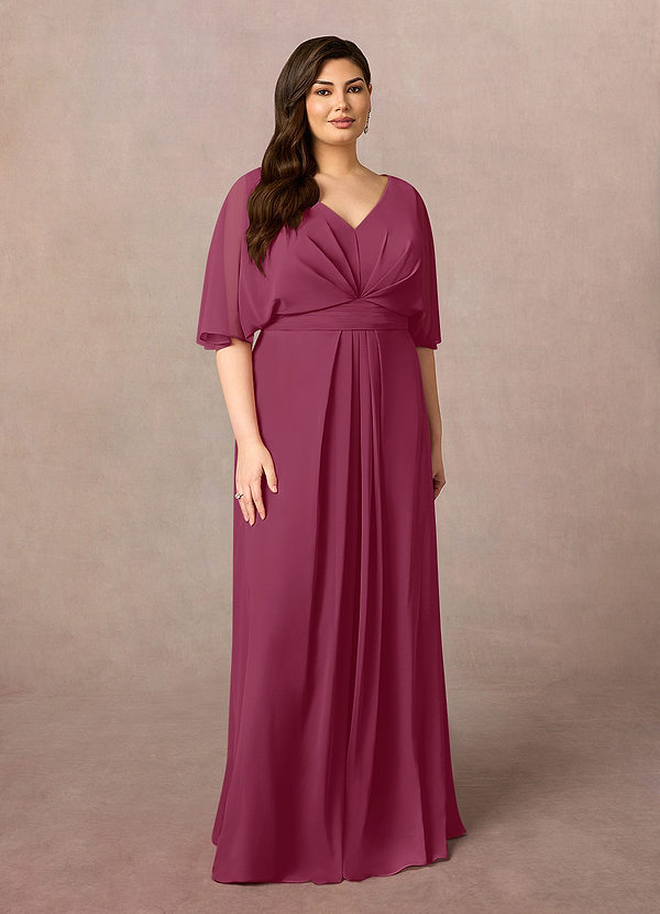Azazie Oksana Mother of the Brides Dresses Mulberry A-Line V-Neck Pleated Chiffon Dress image1
