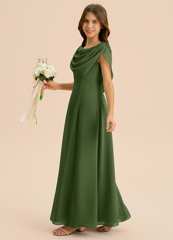 Azazie Lambie Junior Olive A-Line Pleated Chiffon Dress image1