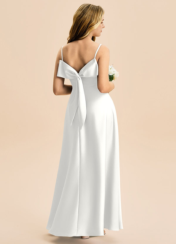 Azazie Isolde Junior White A-Line Pleated Stretch Satin Dress image1