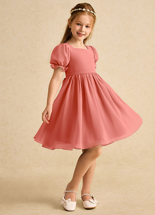 Azazie Jolie Blumenkinder Kleider A-Linie mit ärmel Chiffon Kleid Lachsrosa image1
