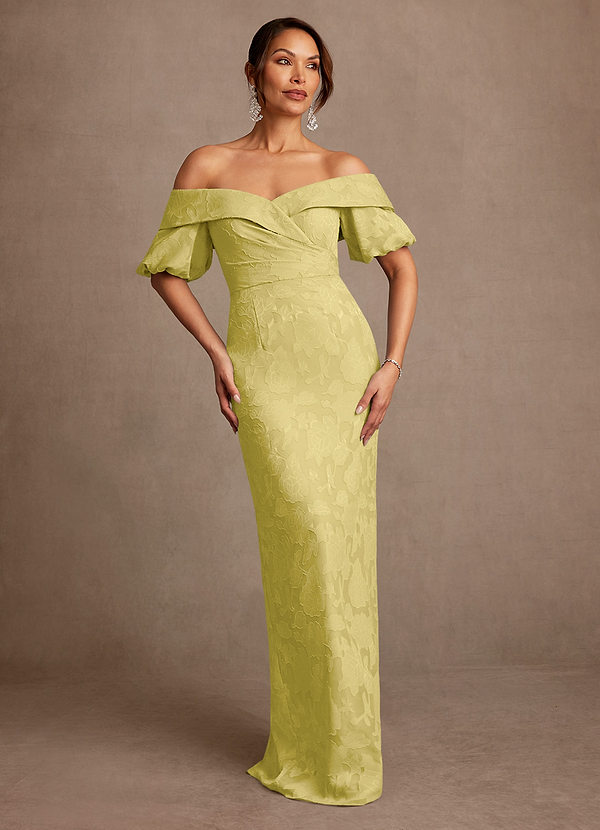 Azazie Golda Klänningar för brudmamma Klänning Tubklänning i Blommig Utbrändhet Off the shoulder Kanariefågel image1