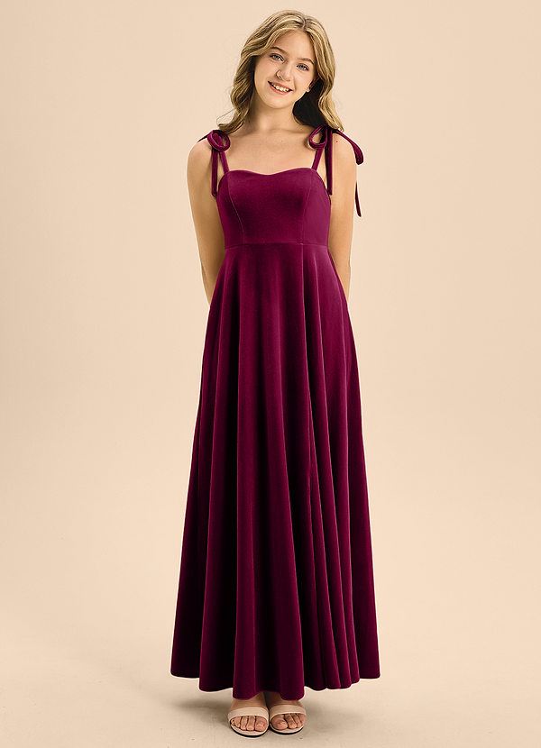 Azazie Rosey Junior Brick Red A-Line Sweetheart Neckline Velvet Dress image1