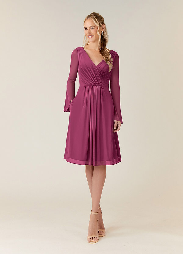 Azazie Teraso Mother of the Brides Dresses Mulberry A-Line Pleated Mesh Dress image1