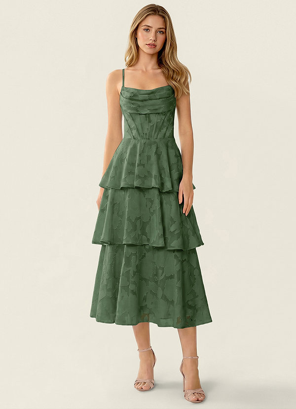Gabriddy Eucalyptus Jacquard Ruffles Corset Maxi Dress image1