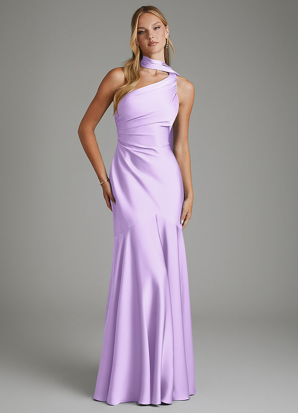 Azazie Amara Bridesmaid Dresses Lilac Mermaid One Shoulder Stretch Satin Dress image1