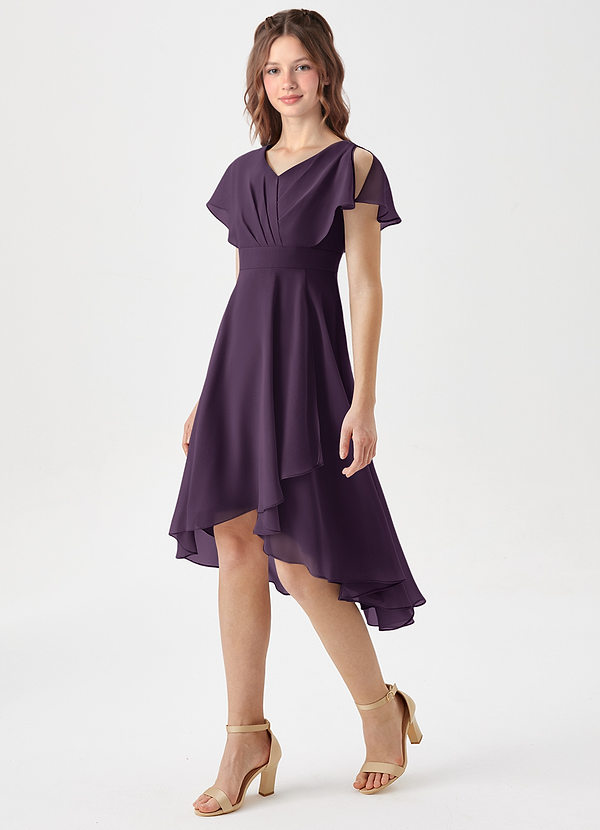 Azazie Graciela Junior Plum A-Line Pleated Chiffon Dress image1
