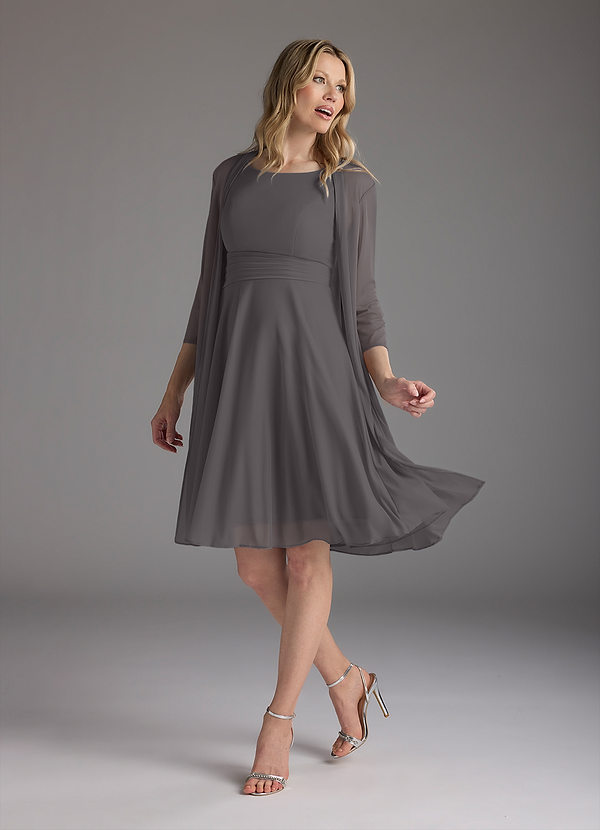 Azazie Sunny Mother of the Brides Dresses Steel Grey A-Line Pleated Mesh Dress image1