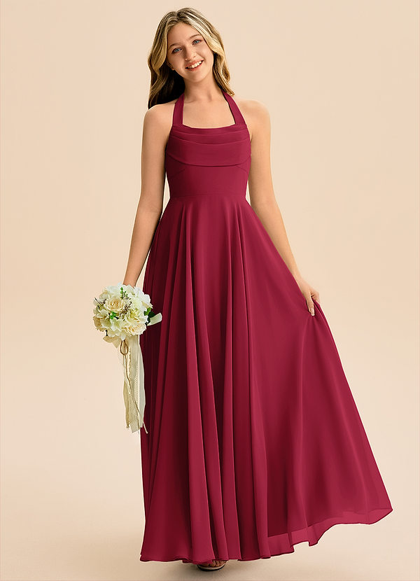 Azazie Kady Junior Burgundy A-Line Sweetheart Neckline Chiffon Dress image1