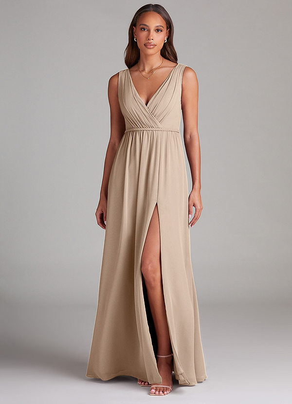 Azazie Tanicia Brautjungfernkleider A-Linie Plissee Chiffon Kleid Taupe image1