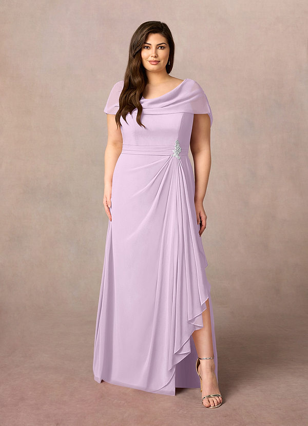 Azazie Mary Mother of the Brides Dresses Frosted Lilac A-Line Side Slit Chiffon Dress image1