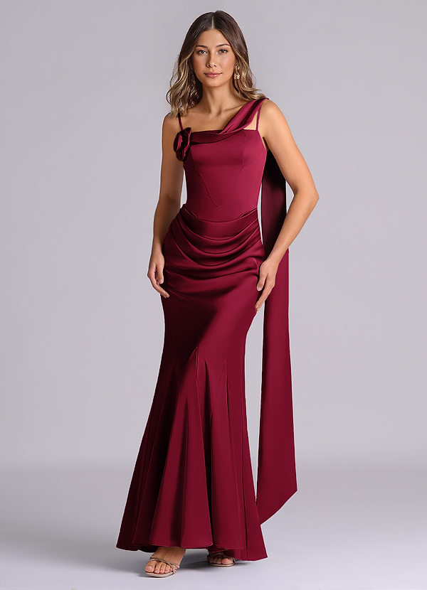 Azazie Inara Bridesmaid Dresses Burgundy Mermaid Pleated Stretch Satin Dress image1