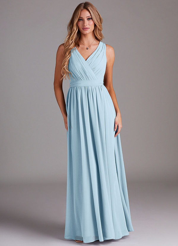 Azazie Kingsley Bridesmaid Dresses Sky Blue A-Line Lace Chiffon Dress image1