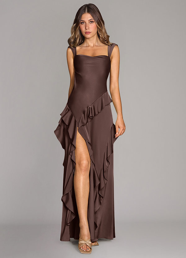 Azazie Sloane Brudtärneklänningar Klä av A-Linje i Stretch Satin Älskling Halsringning Ganache image1