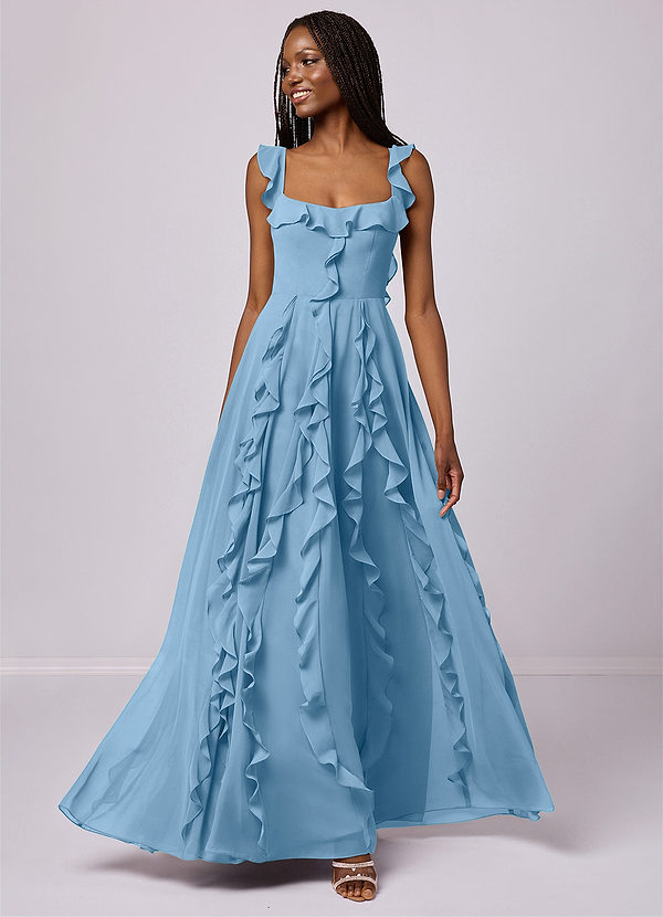 Barbie ♥ Azazie Bridesmaid Dresses Steel Blue A-Line with Pockets Chiffon Dress image1