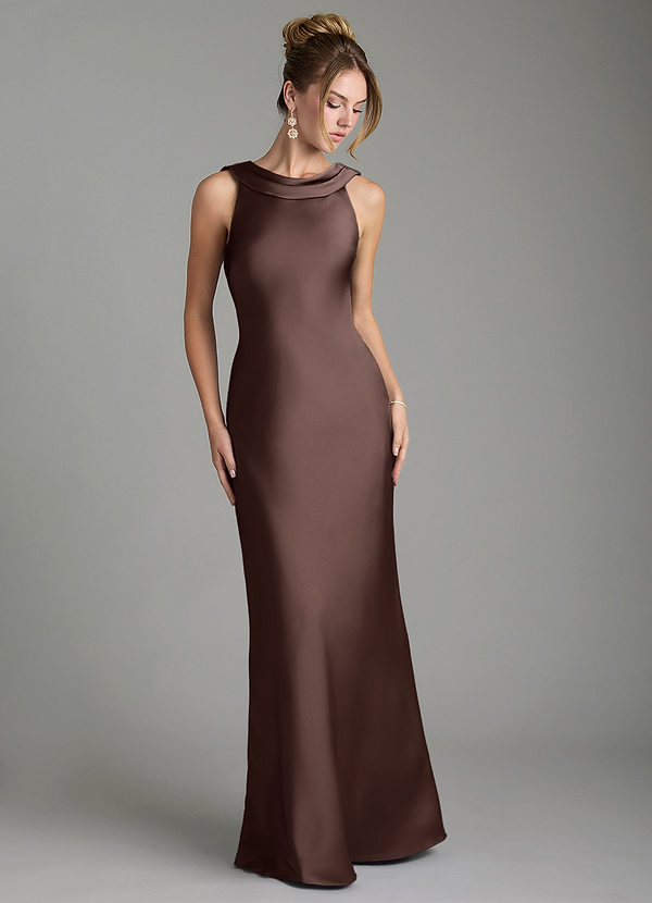 Azazie Aussie Bridesmaid Dresses Ganache Sheath Pleated Stretch Satin Dress image1