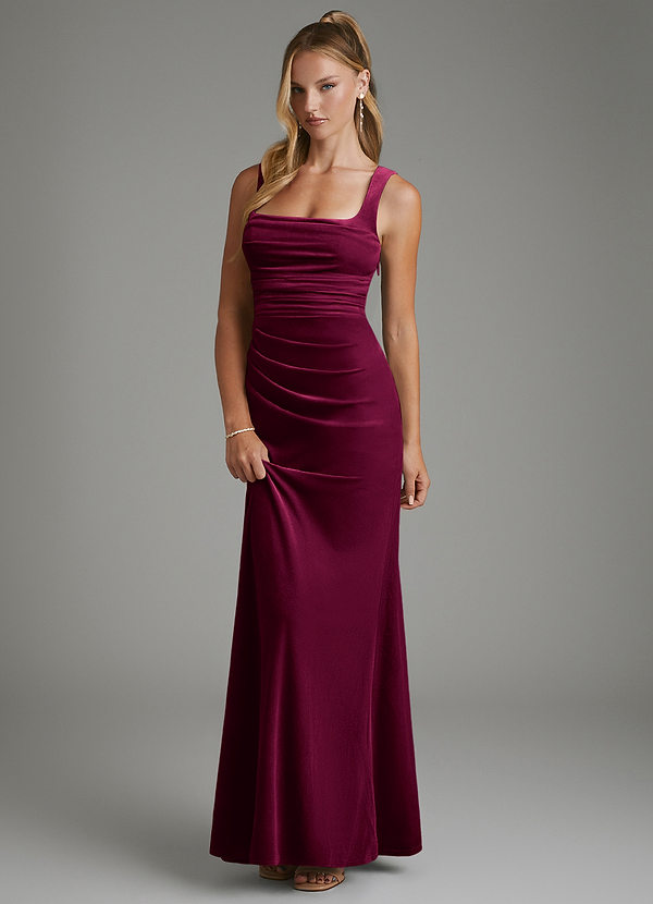 Azazie Agustina Bridesmaid Dresses Cabernet Mermaid Corset Velvet Dress image1