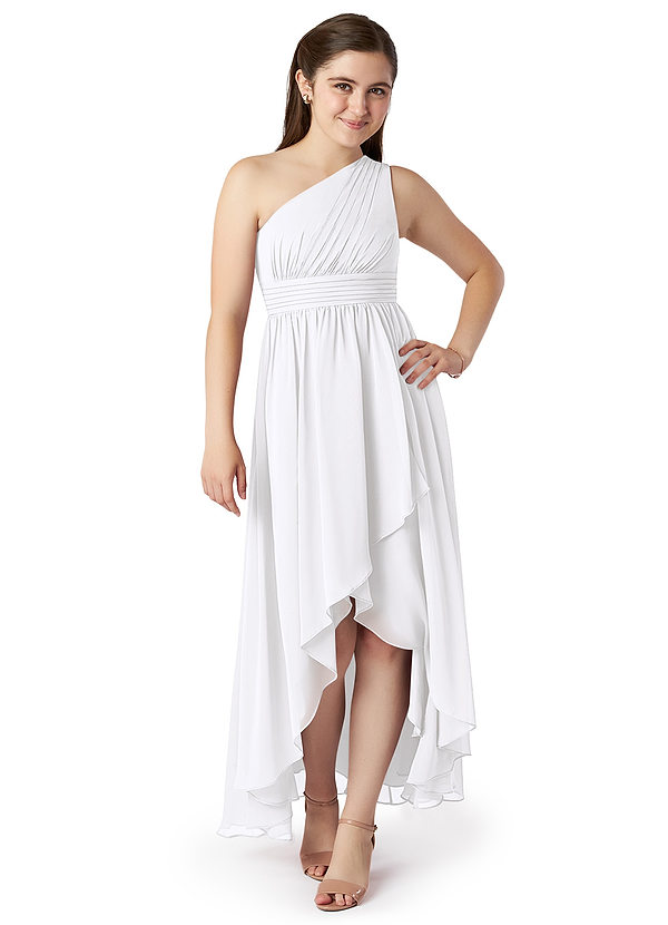Azazie Mathilda A-Line Pleated Chiffon Asymmetrical Junior Bridesmaid Dress image1