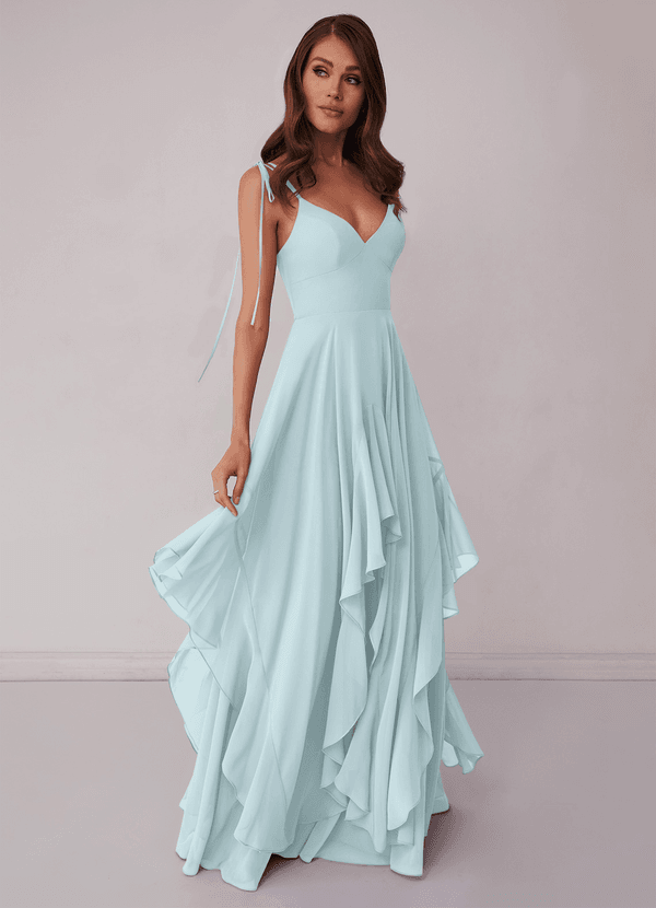 Barbie ♥ Azazie Bridesmaid Dresses Mist A-Line Bow Chiffon Dress image1
