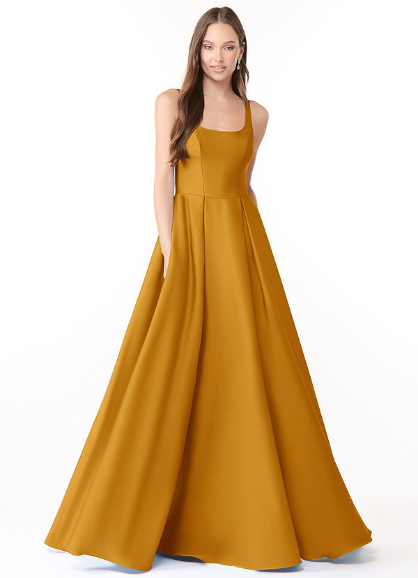 Azazie Neve Vestidos Dama de Honor Vestido de Caramelo de Satén Elástico de Corte Princesa con Con bolsillos image1