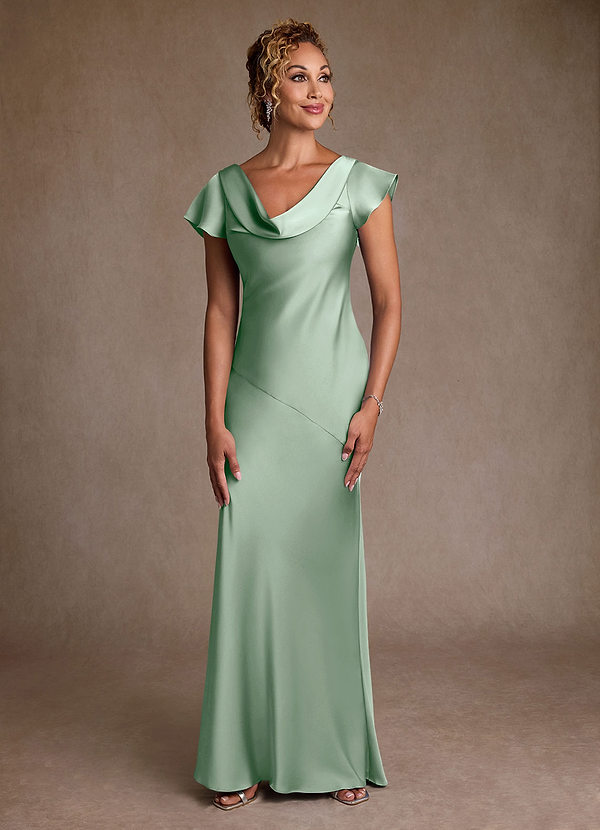 Azazie Shelby Mother of the Brides Dresses Agave Mermaid Pleated Stretch Satin Dress image1