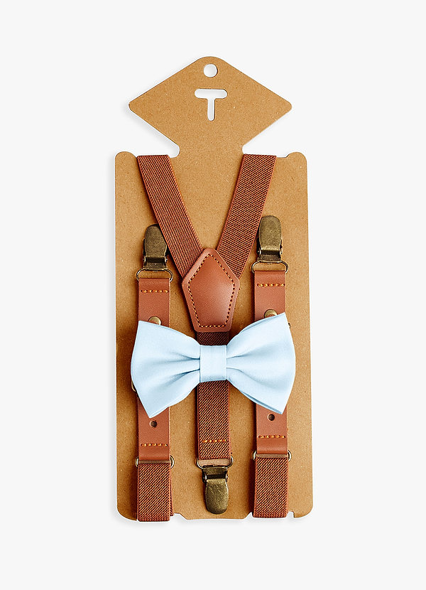 front Boy's Matching Matte Satin Pre-Tied Bow Tie & Suspenders Set