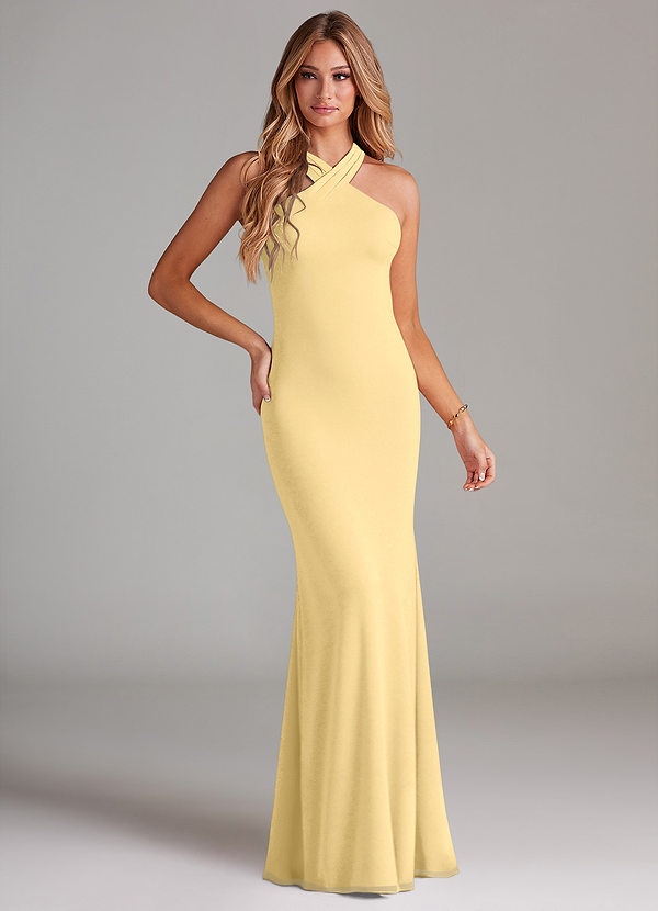 Azazie Doretta Bridesmaid Dresses Butter Mermaid Pleated Chiffon Dress image1