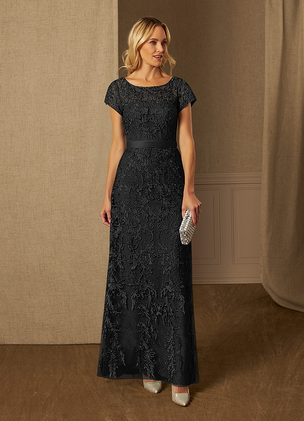 Azazie Dorit Mother of the Brides Dresses Black Sheath Scoop Lace Dress image1