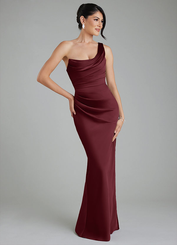 Azazie Sabrina Bridesmaid Dresses Cabernet Mermaid Corset Stretch Satin Dress image1