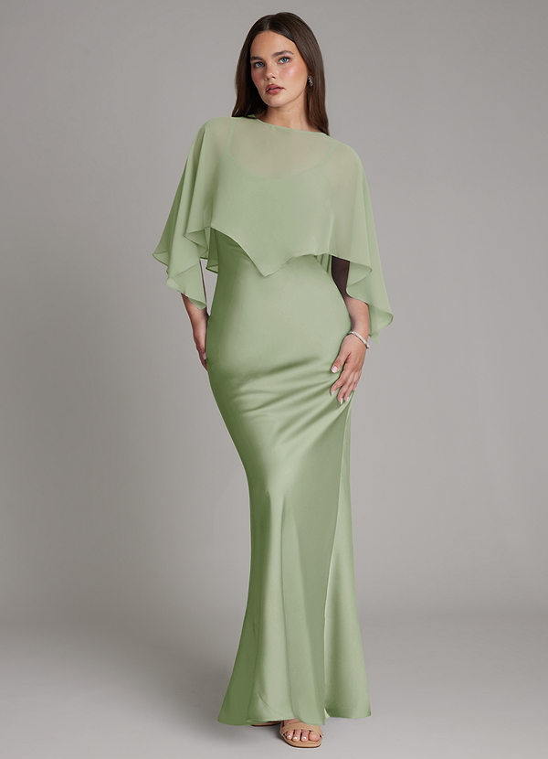 Azazie Ambra Brautjungfernkleider Meerjungfrau-Linie Plissee Stretch-Satin Kleid Staubiger Salbeigrün image1