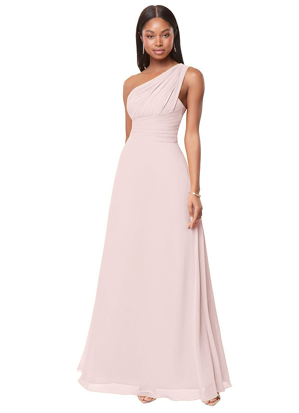Azazie Ashley Bridesmaid Dresses Blushing Pink A-Line Ruched Chiffon Dress image1