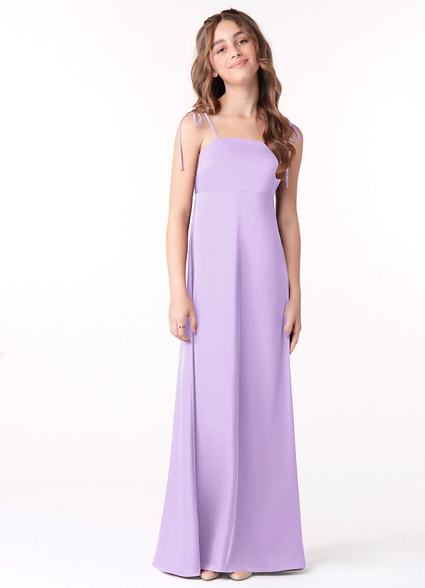 Azazie Violeta Junior Lilac A-Line Bow Stretch Satin Dress image1